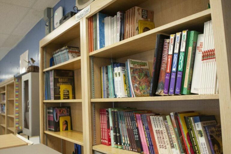 Shelves of well-organized books in a school library
