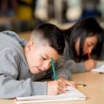 Student working at school